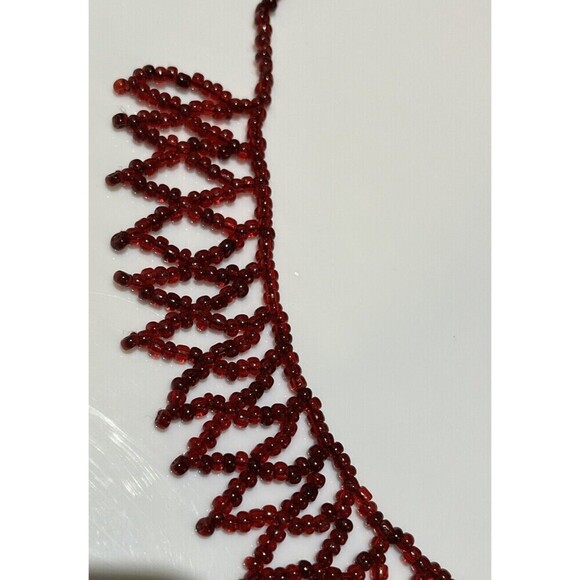 Red Glass Seed Bead Bib Choker Necklace Statement Vintage Regency Romantic Goth - Picture 2 of 8
